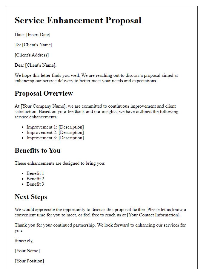 Letter template of service enhancement proposal for clients