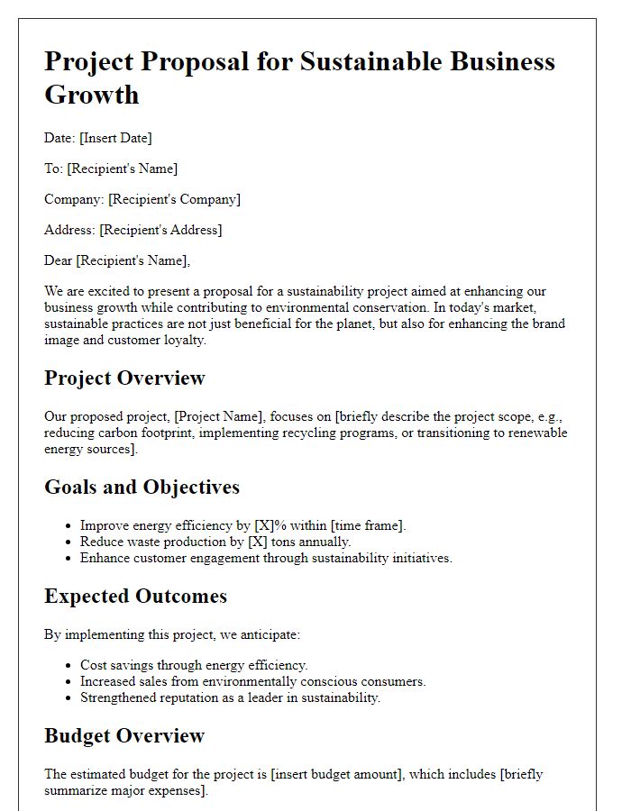 Letter template of sustainability project proposal for business growth