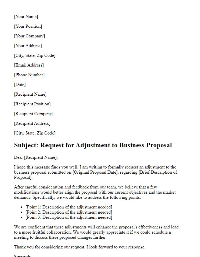 Letter template of business proposal adjustment request