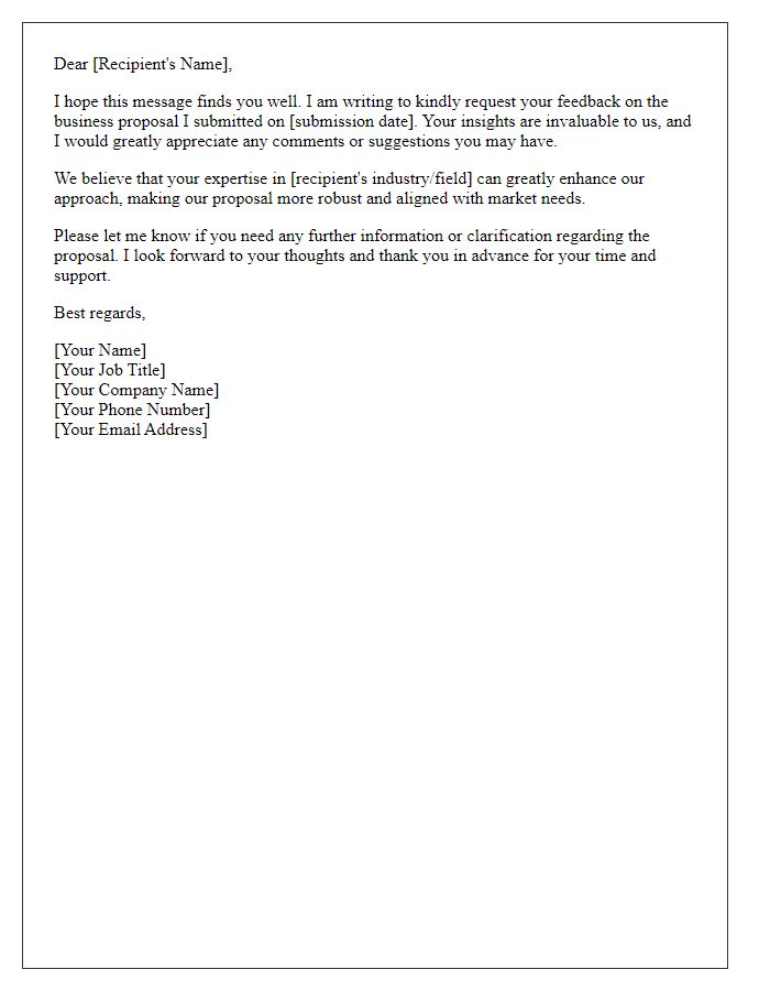 Letter template of feedback request on business proposal