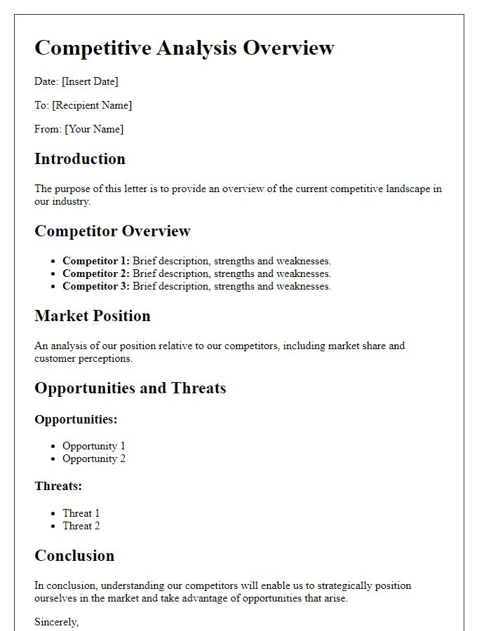 Letter template of competitive analysis overview