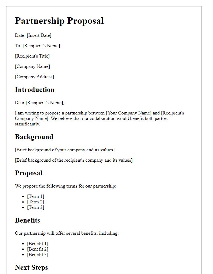 Letter template of partnership proposal outline