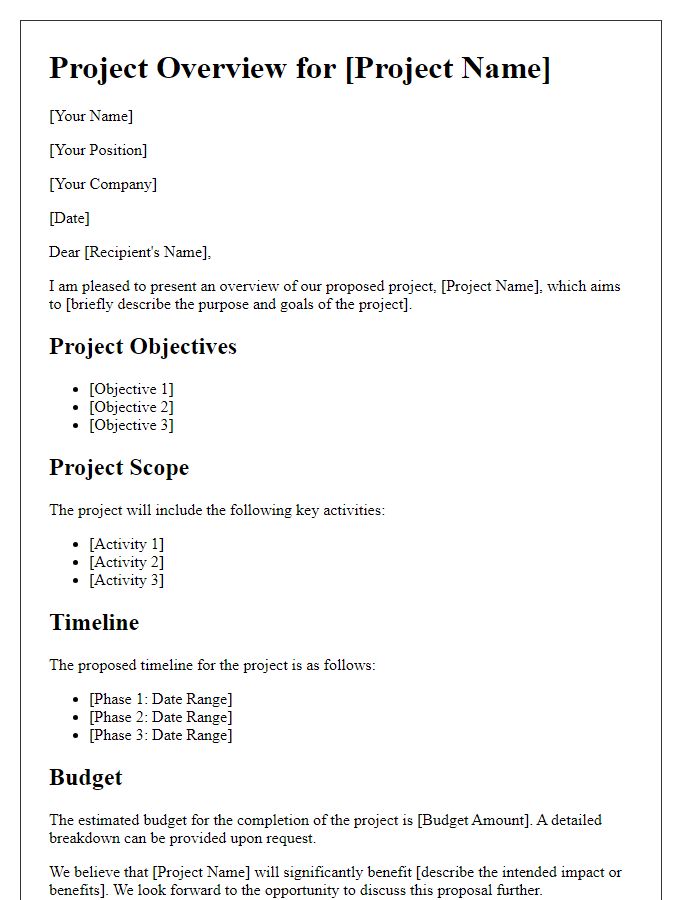 Letter template of project overview for business proposal