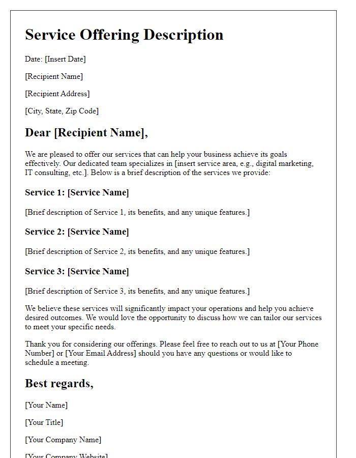 Letter template of service offering description