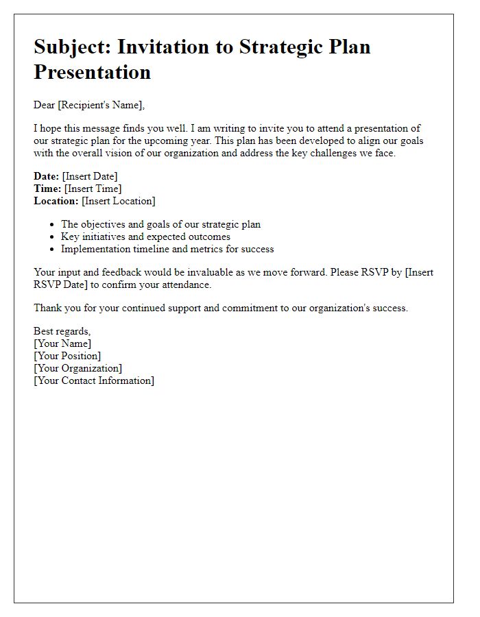 Letter template of strategic plan presentation