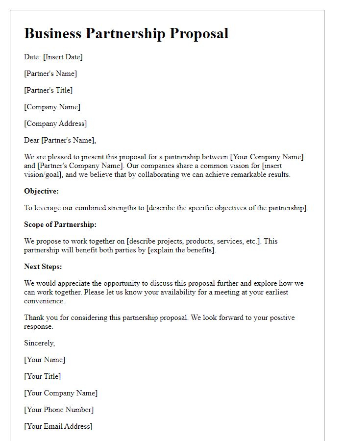 Letter template of business partnership proposal