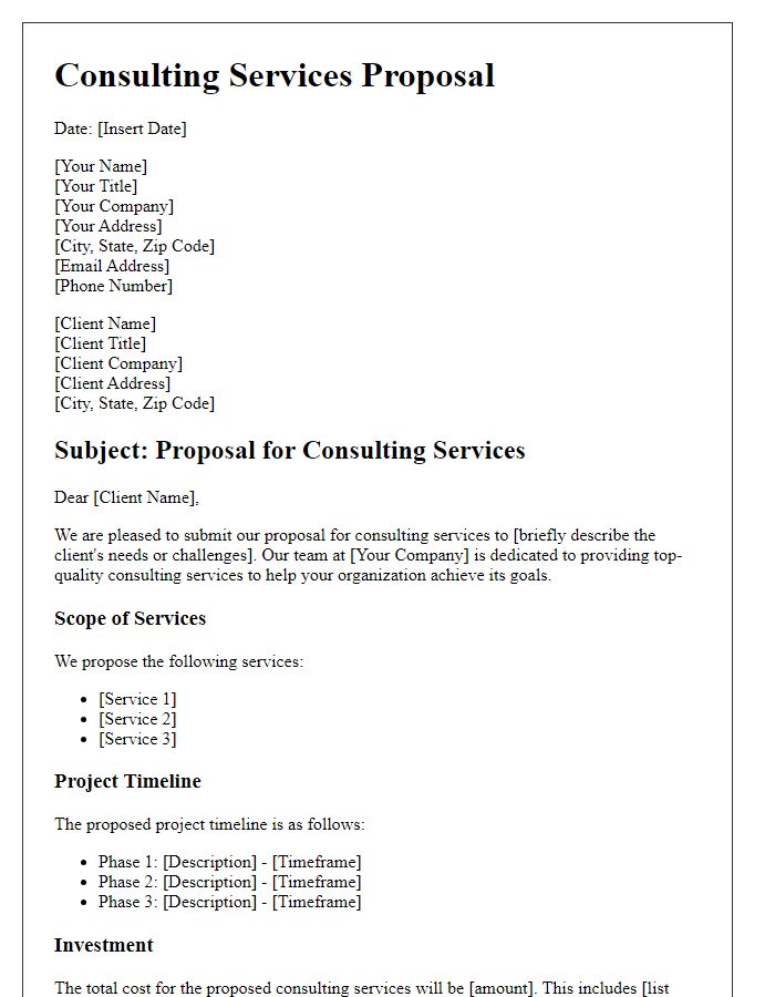 Letter template of consulting services proposal