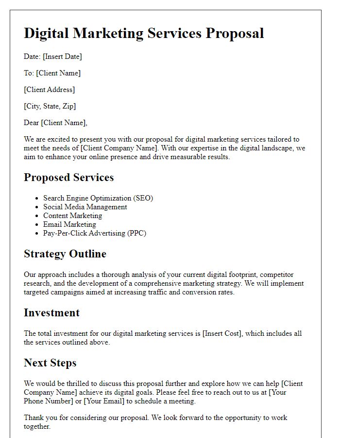 Letter template of digital marketing services proposal