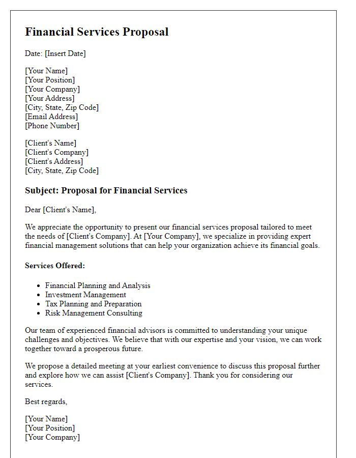 Letter template of financial services proposal