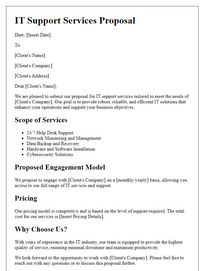 Letter template of IT support services proposal