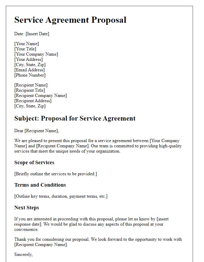 Letter template of service agreement proposal