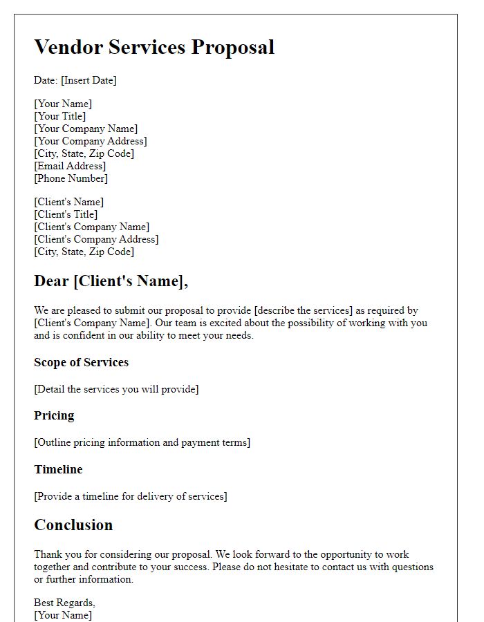 Letter template of vendor services proposal