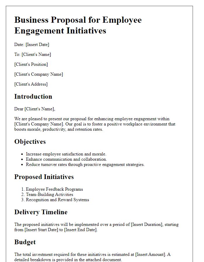 Letter template of HR services business proposal for employee engagement initiatives