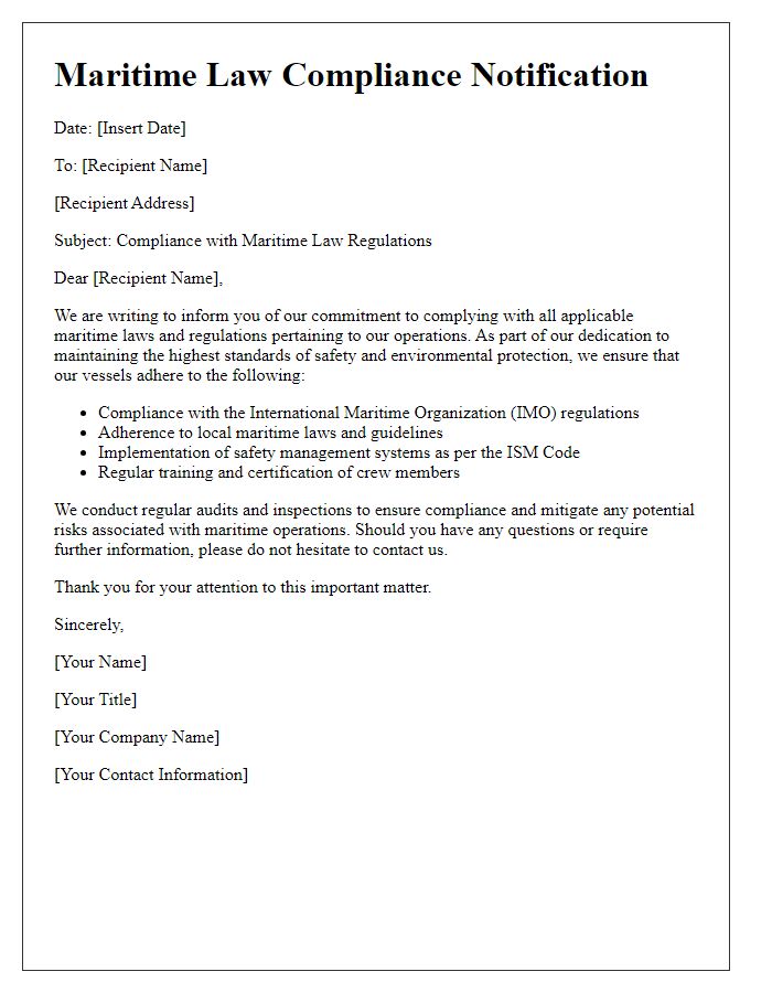 Letter template of maritime law compliance notification