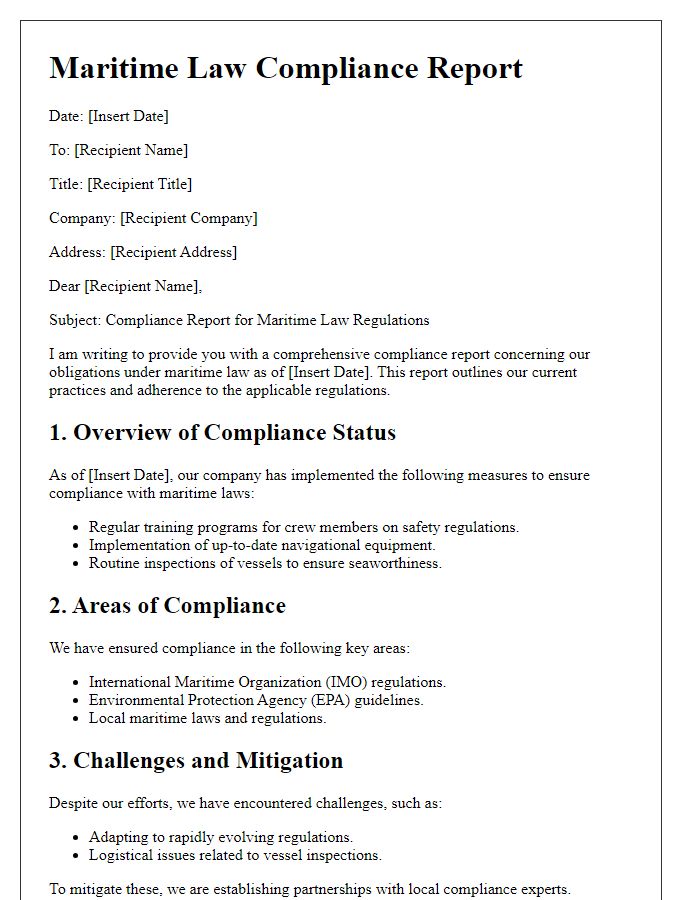 Letter template of maritime law compliance report