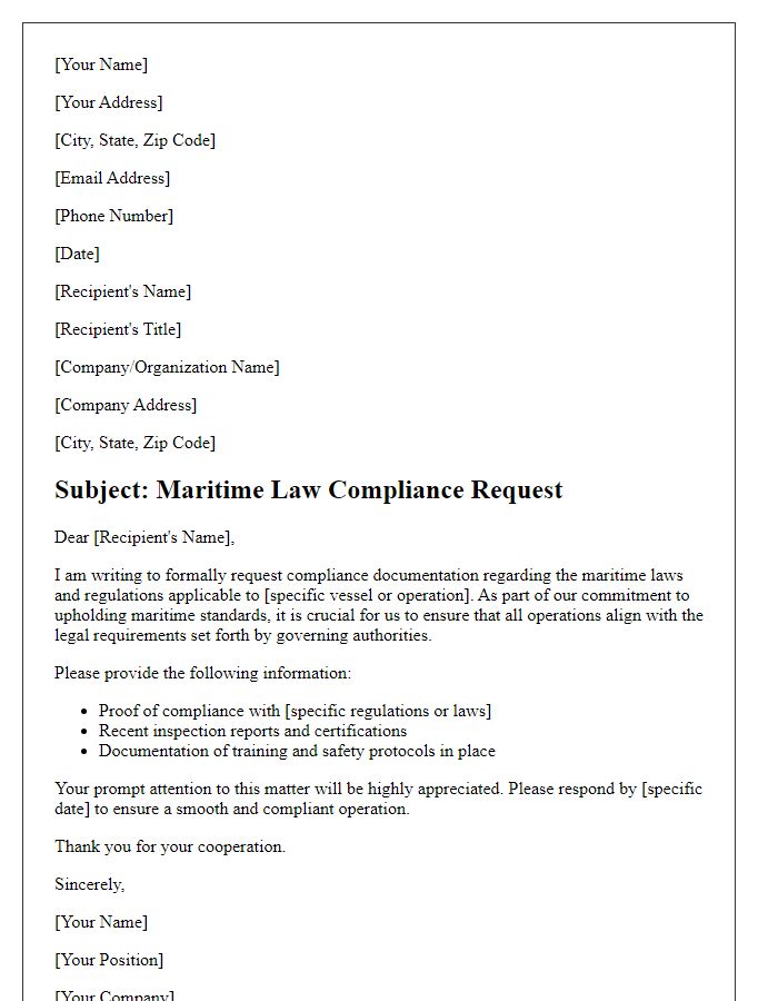 Letter template of maritime law compliance request