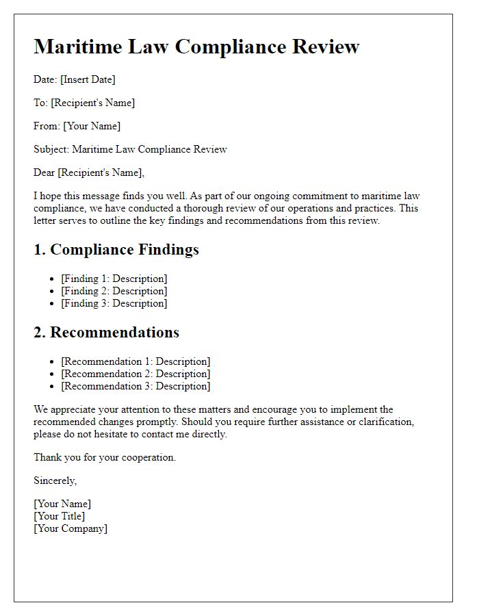 Letter template of maritime law compliance review