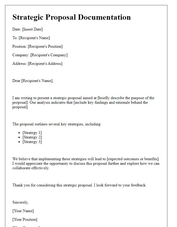 Letter template of strategic proposal documentation.