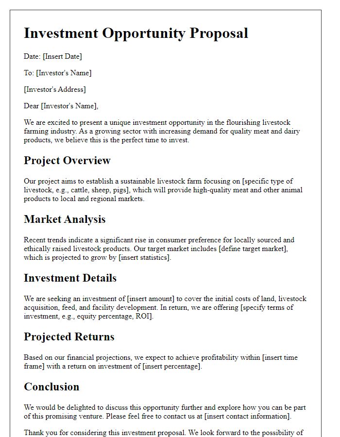 Letter template of Livestock Farming Investment Opportunity Proposal