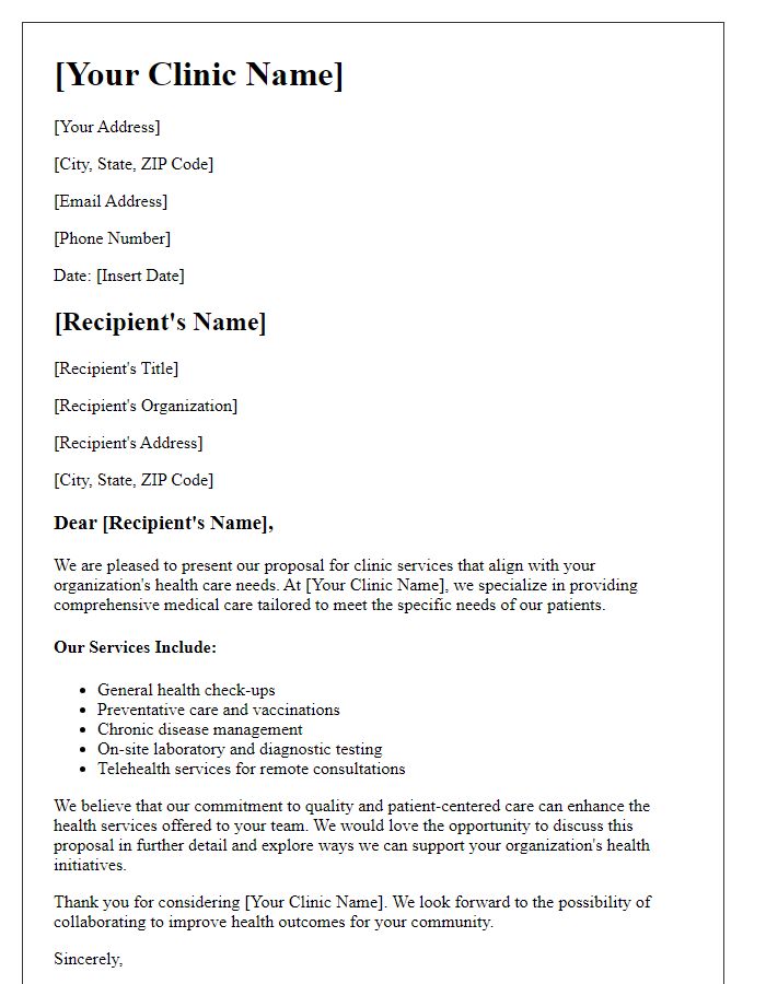 Letter template of clinic service offering proposal