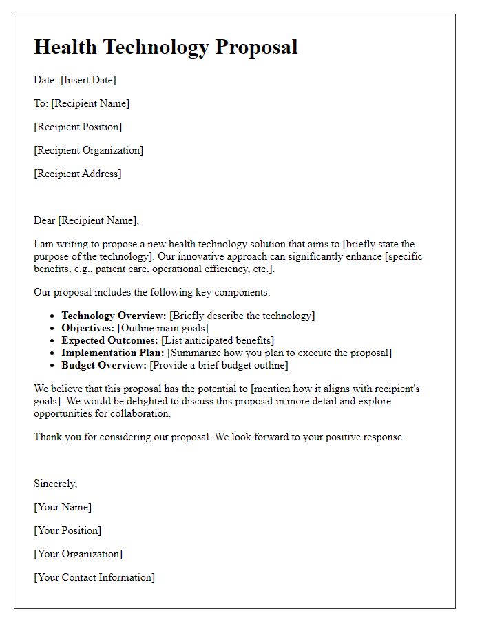 Letter template of health technology proposal