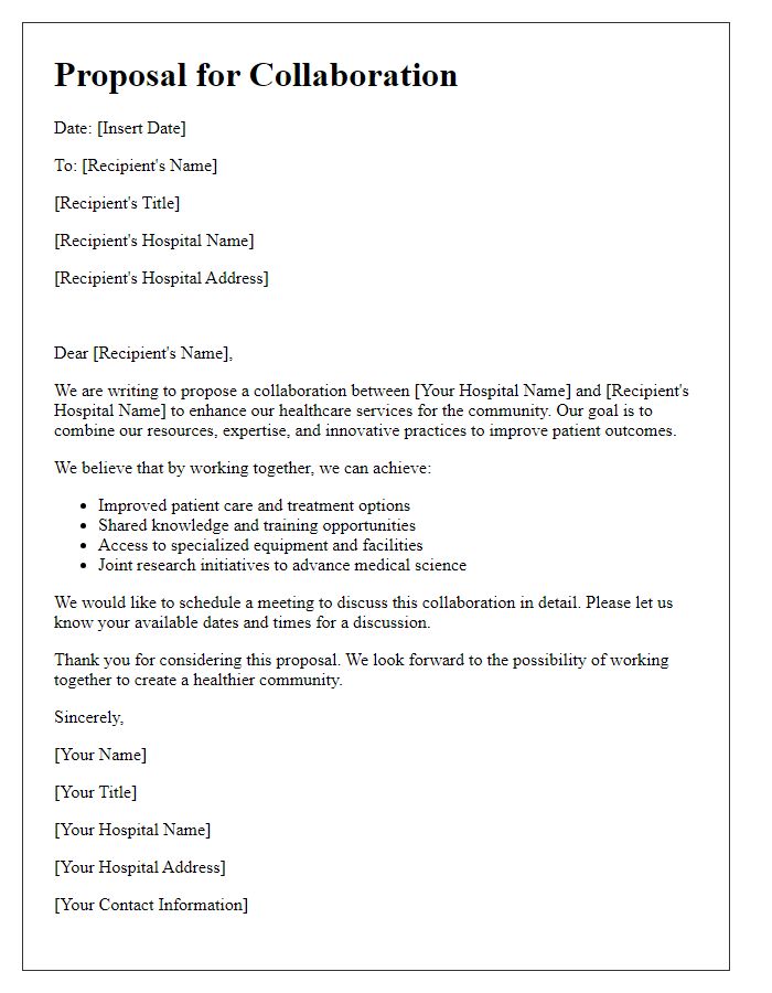 Letter template of hospital collaboration proposal