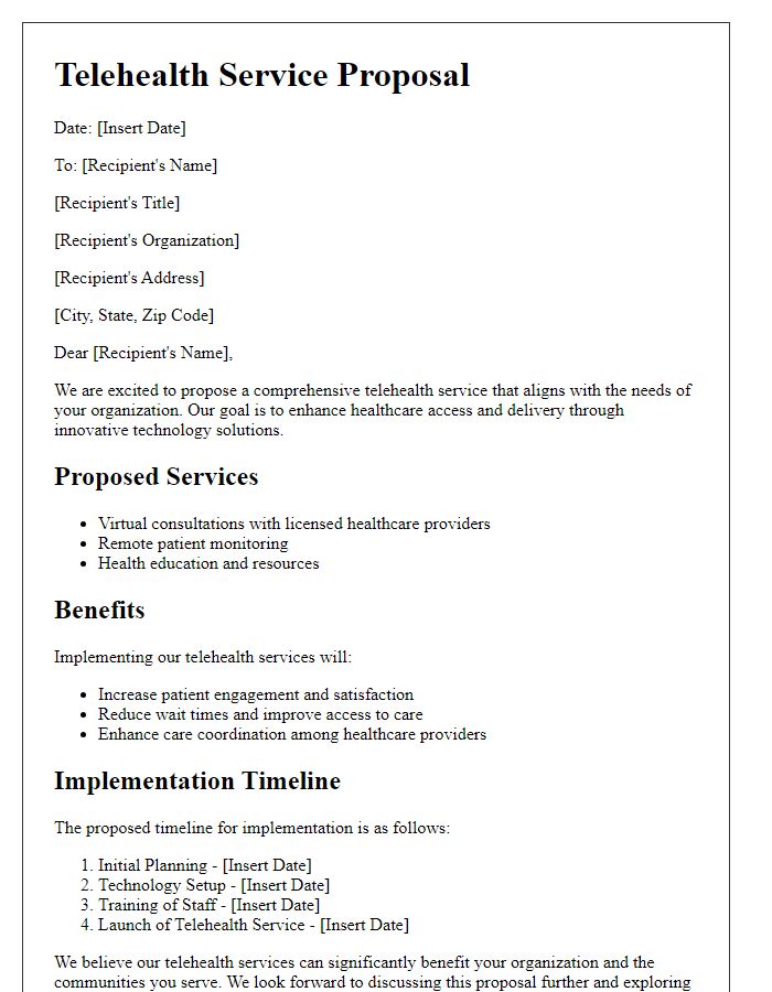 Letter template of telehealth service proposal