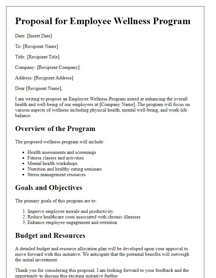 Letter template of wellness program proposal