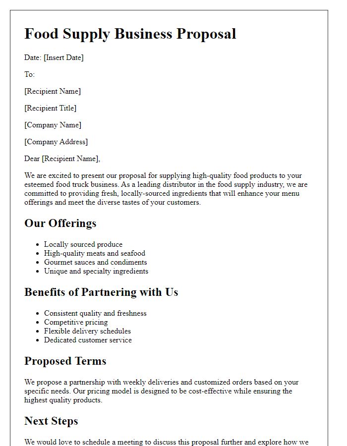 Letter template of food supply business proposal for food trucks