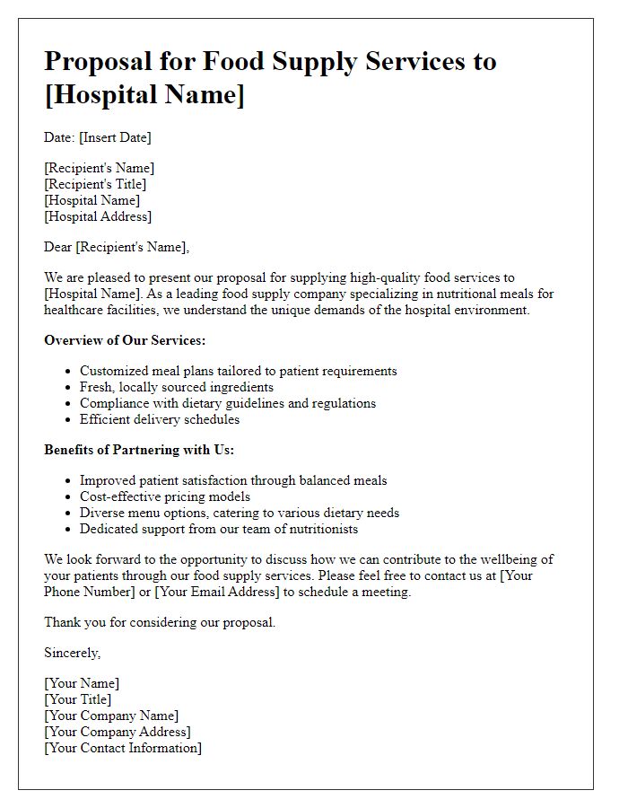 Letter template of food supply business proposal for hospitals