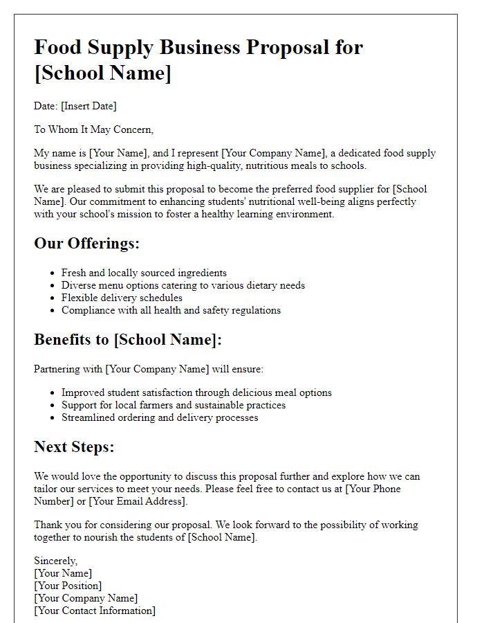 Letter template of food supply business proposal for schools