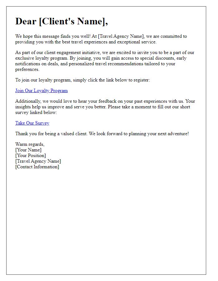 Letter template of travel agency client engagement initiative