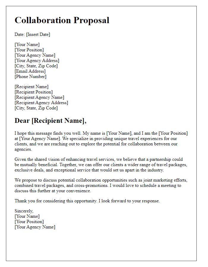 Letter template of travel agency collaboration proposal