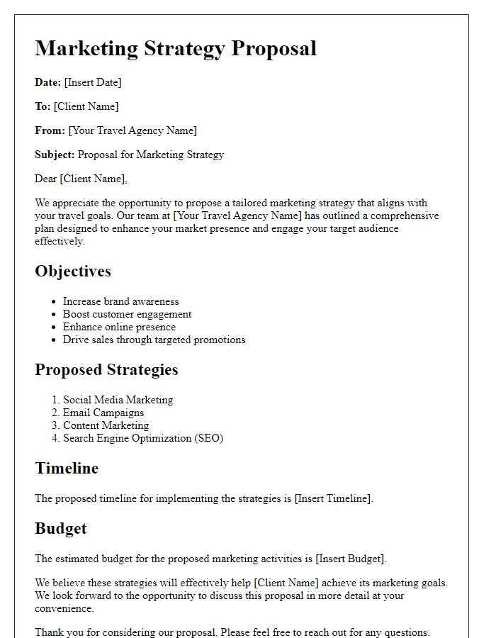 Letter template of travel agency marketing strategy proposal