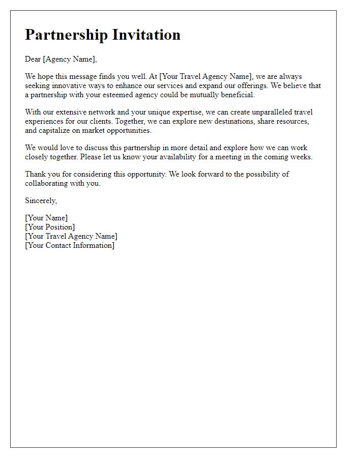 Letter template of travel agency partnership invitation