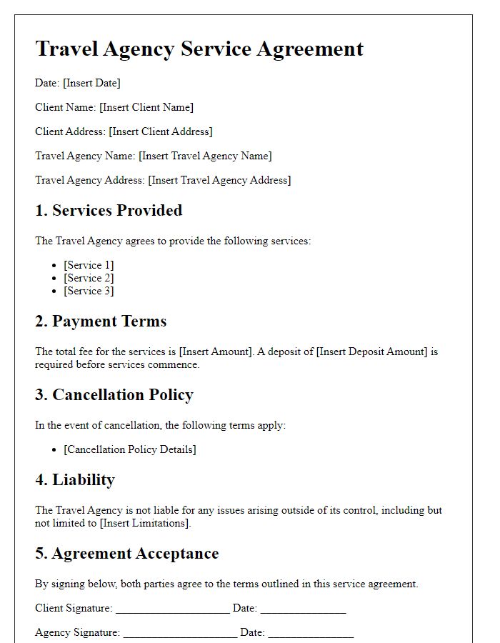 Letter template of travel agency service agreement