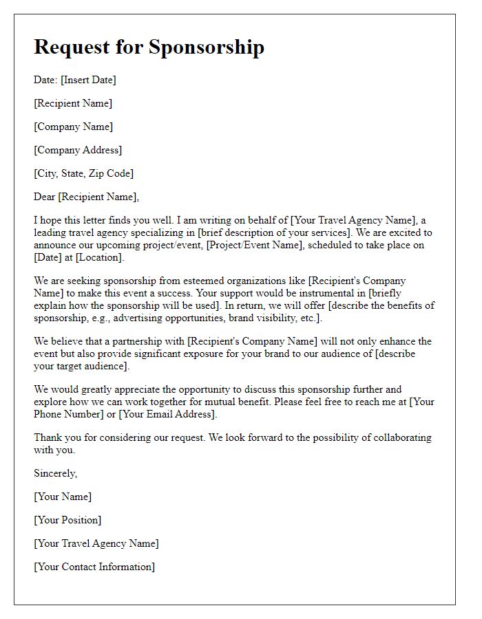 Letter template of travel agency sponsorship request