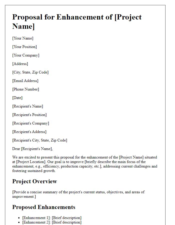 Letter template of industrial project enhancement proposal