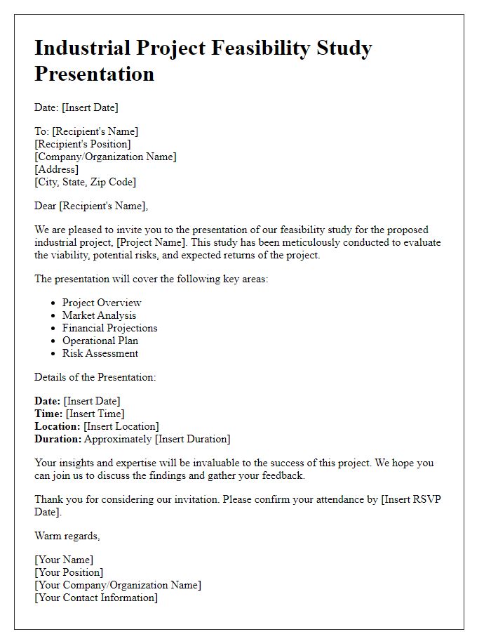 Letter template of industrial project feasibility study presentation