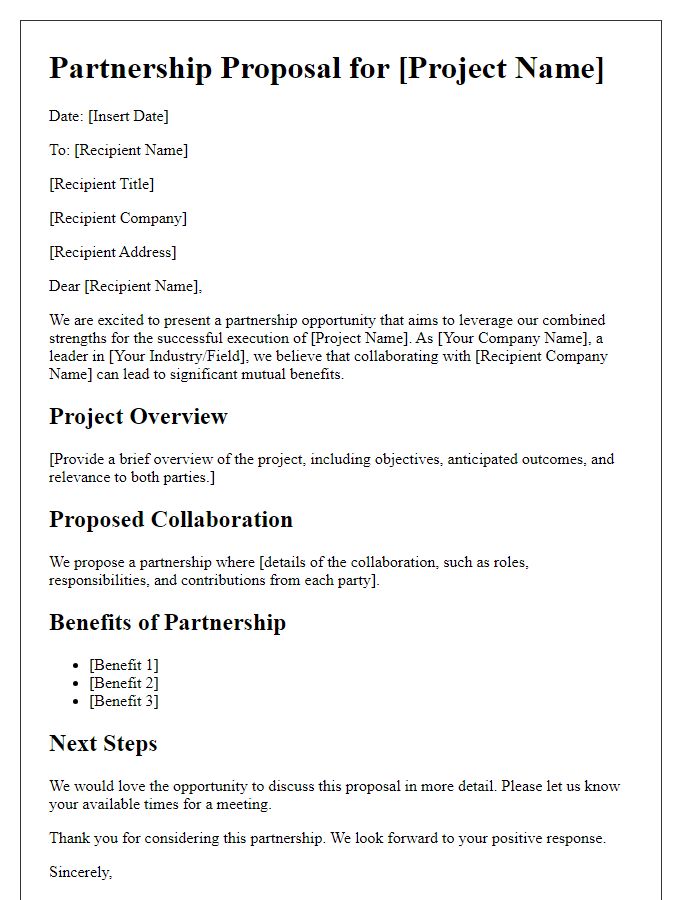 Letter template of industrial project partnership proposal