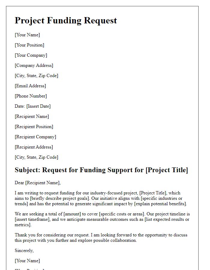 Letter template of industry-focused project funding request