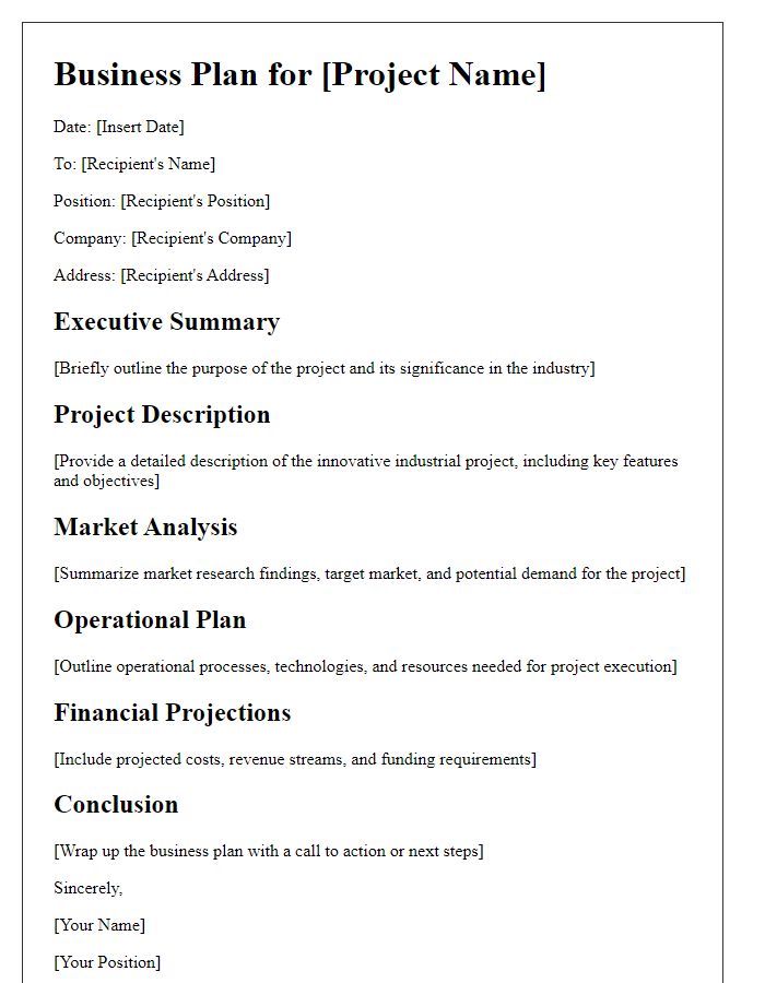 Letter template of innovative industrial project business plan