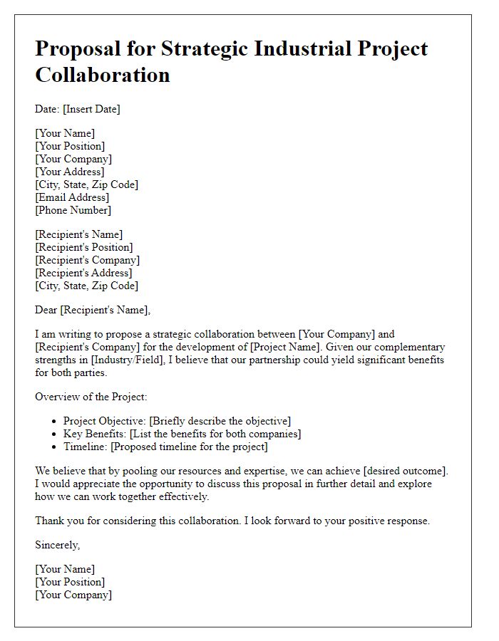 Letter template of strategic industrial project collaboration proposal