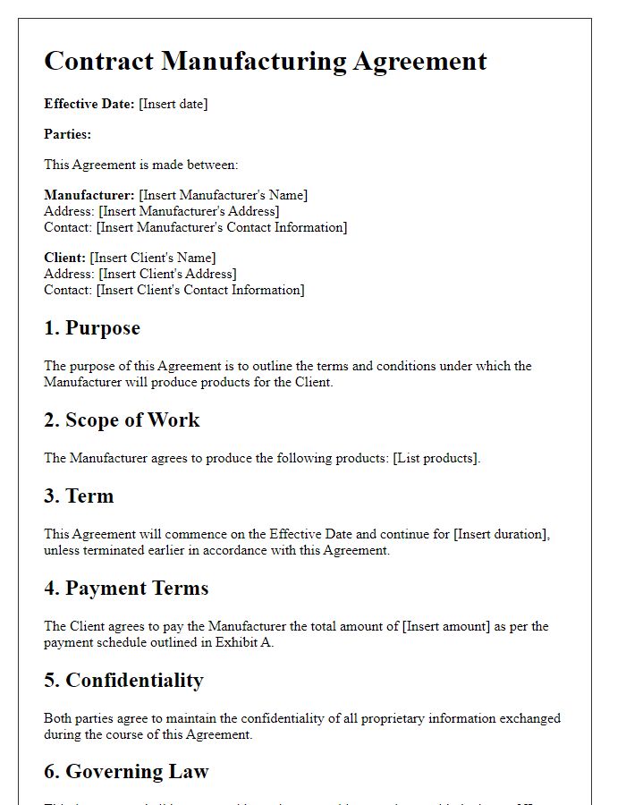 Letter template of contract manufacturing agreement