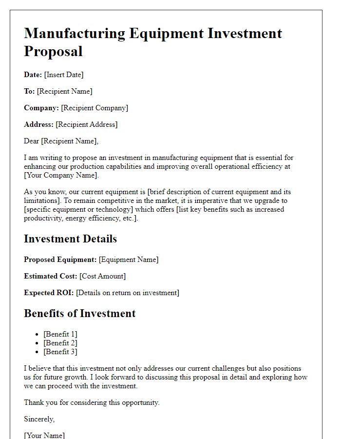 Letter template of manufacturing equipment investment proposal