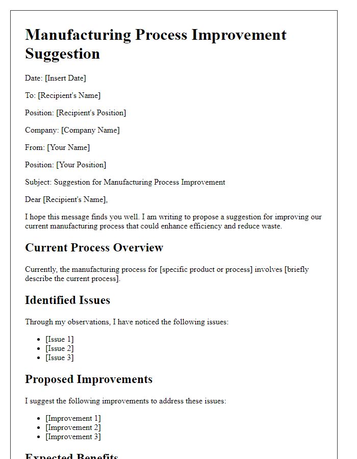 Letter template of manufacturing process improvement suggestion