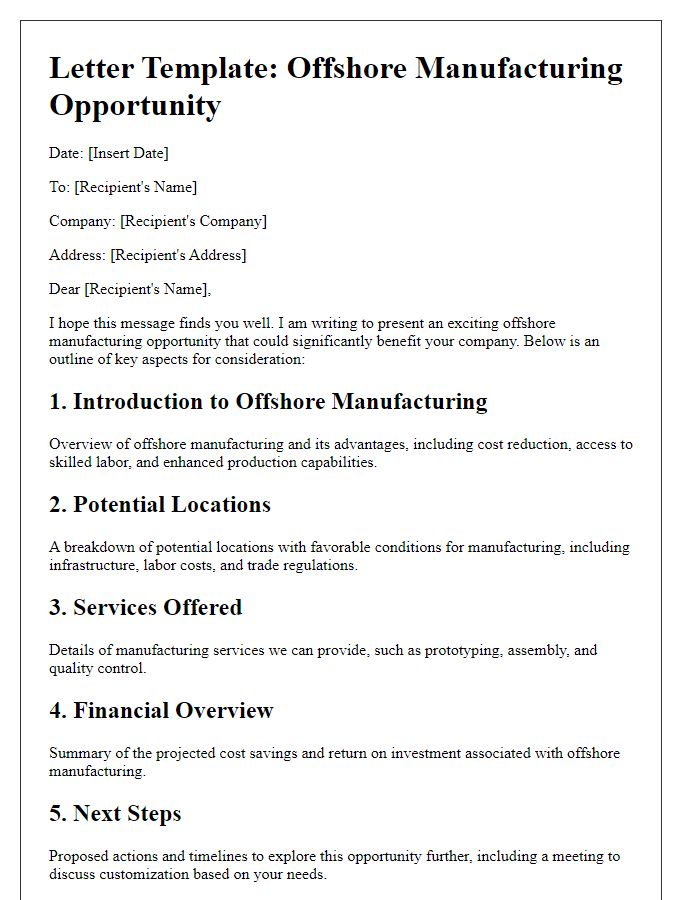 Letter template of offshore manufacturing opportunity outline