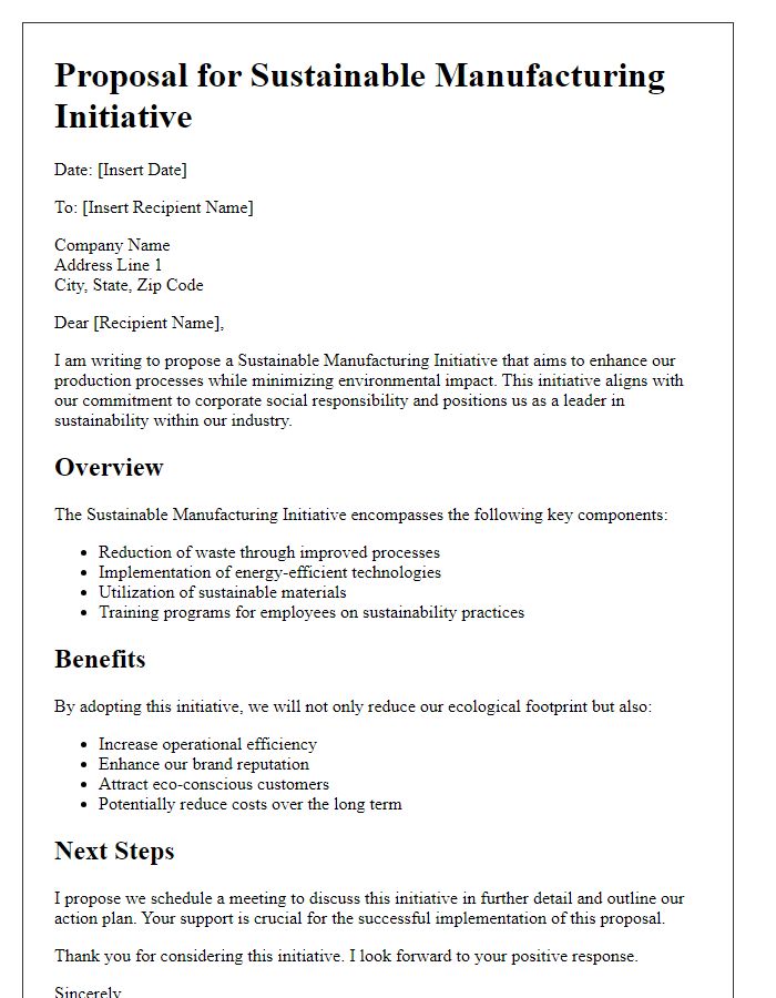 Letter template of sustainable manufacturing initiative proposal