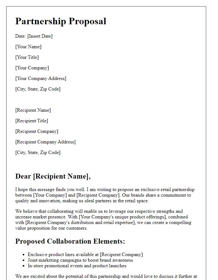 Letter template of exclusive retail partnership proposal