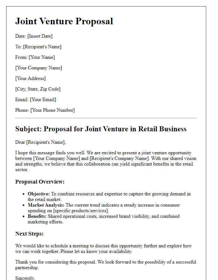 Letter template of joint venture retail business opportunity